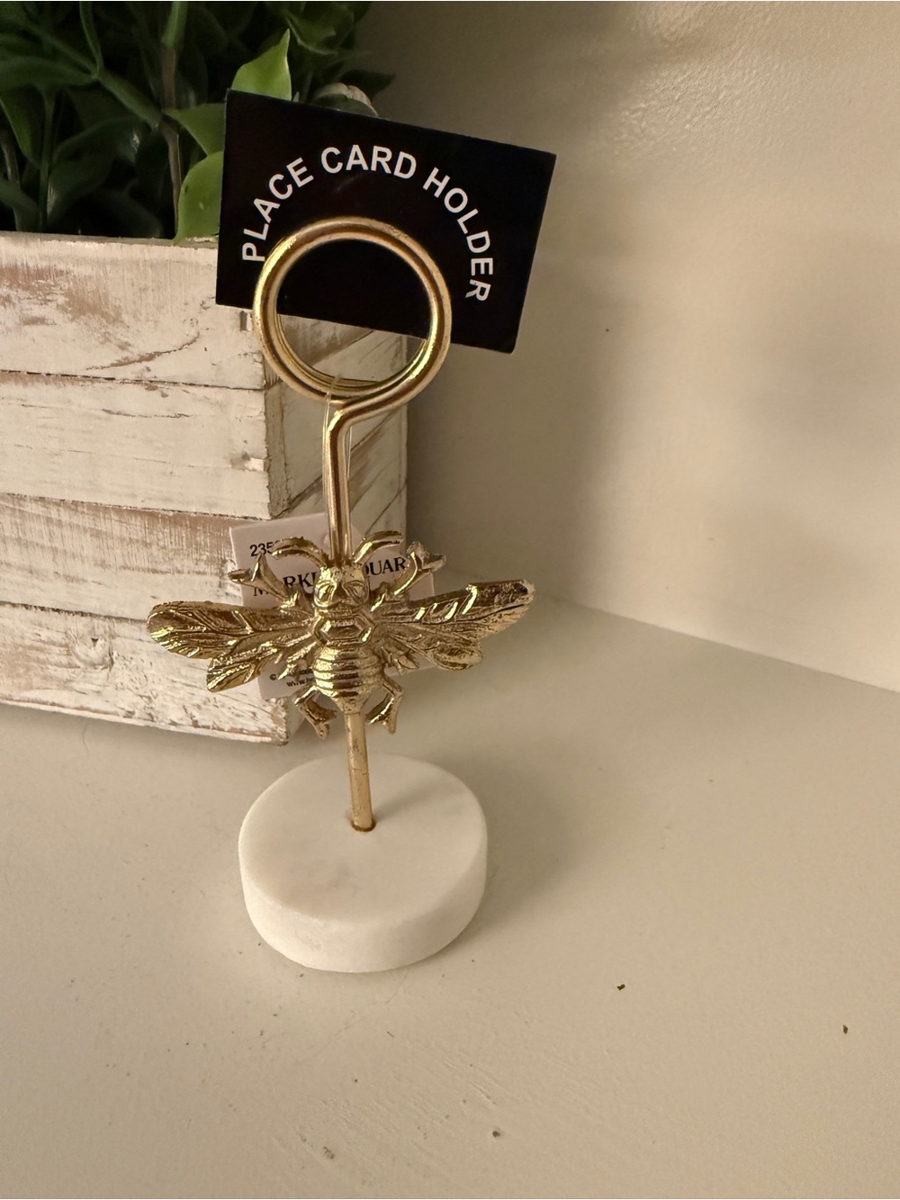 Market Square Gold Bee Place Card Holder Marble Base Table Number Photo Holder
